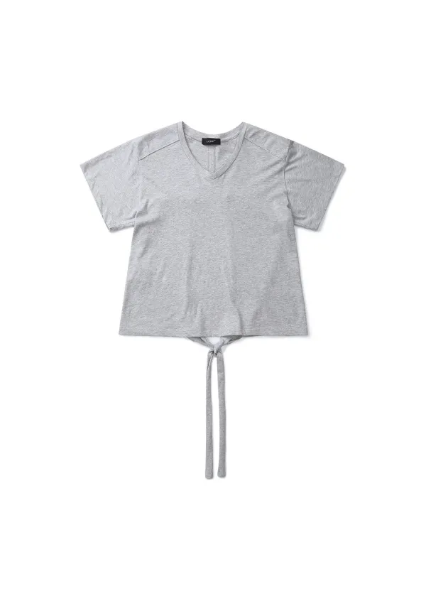 BACK SLIT V-NECK TOP (MELANGE GREY)