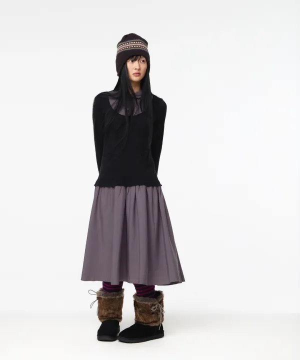 LAYERED SHIRT CARDIGAN SHIRRING DRESS BLACK