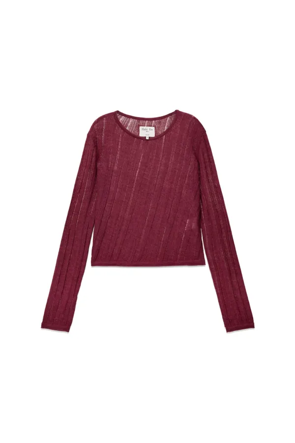 DIAGONAL TEXTURE KNIT TOP IN BURGUNDY