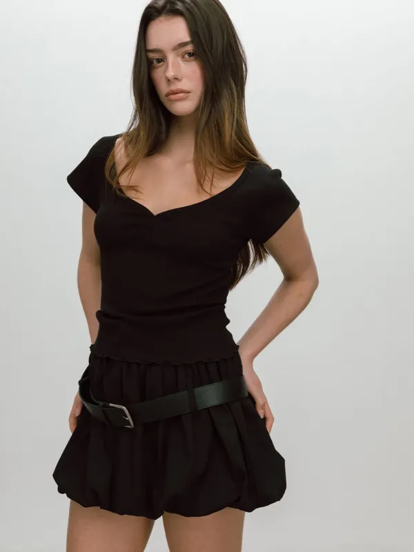 BELTED BALLOON SKIRT / BLACK