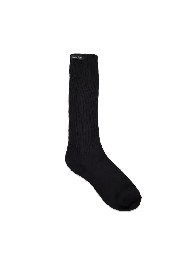 SMALL LOGO POINT RIBBED SOCKS IN BLACK