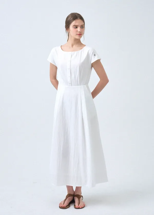  [44-120]  Linnea Cap Sleeve Long Dress  린네아 캡 슬리브 롱 드레스(여름-클래식룩-격식룩-하객룩-출근룩-데일리룩-롱원피스-클래식룩-고급-보트넥-캡소매-언발-핀턱-빅사이즈-자체제작) 