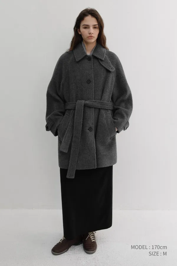 BELTED HALF COAT CHARCOAL GREY_UDCO6D222CG