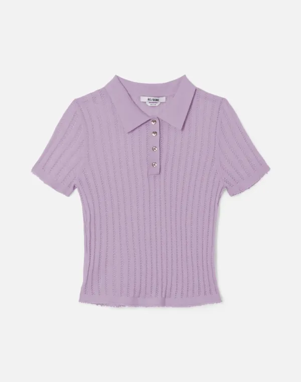 The Veil Pointelle Polo - Baby Violet