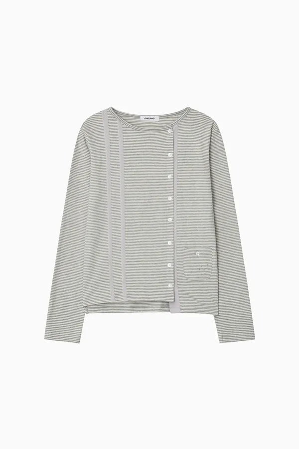 TWO-TONE LINE POCKET CARDIGAN, MELANGE GRAY