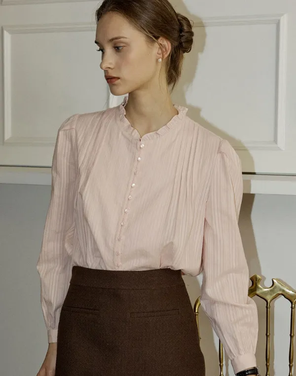 Mini Frill Pintuck Blouse - Pink