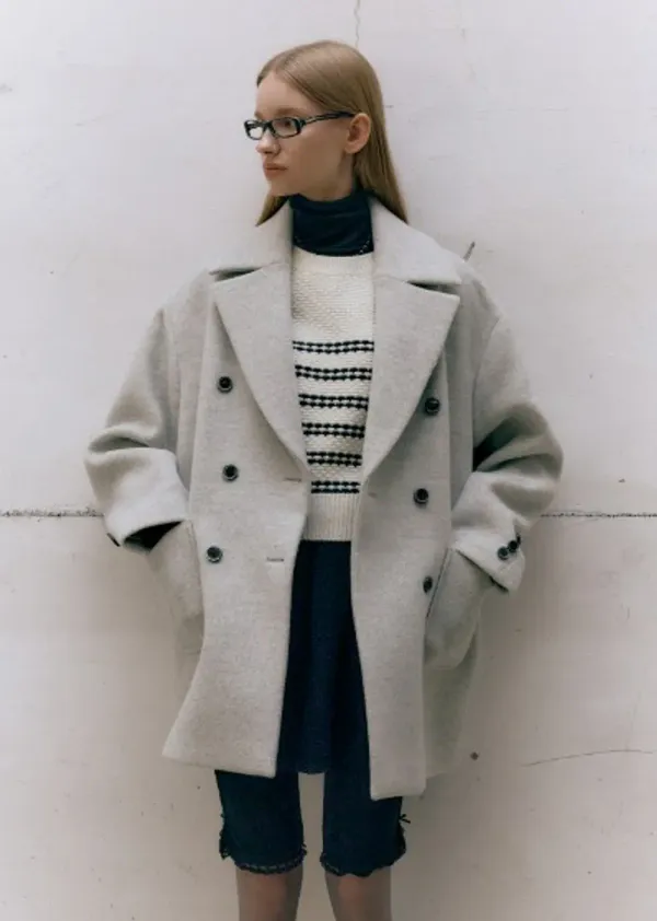 OVER-FIT DOUBLE HALF COAT (oat gray)
