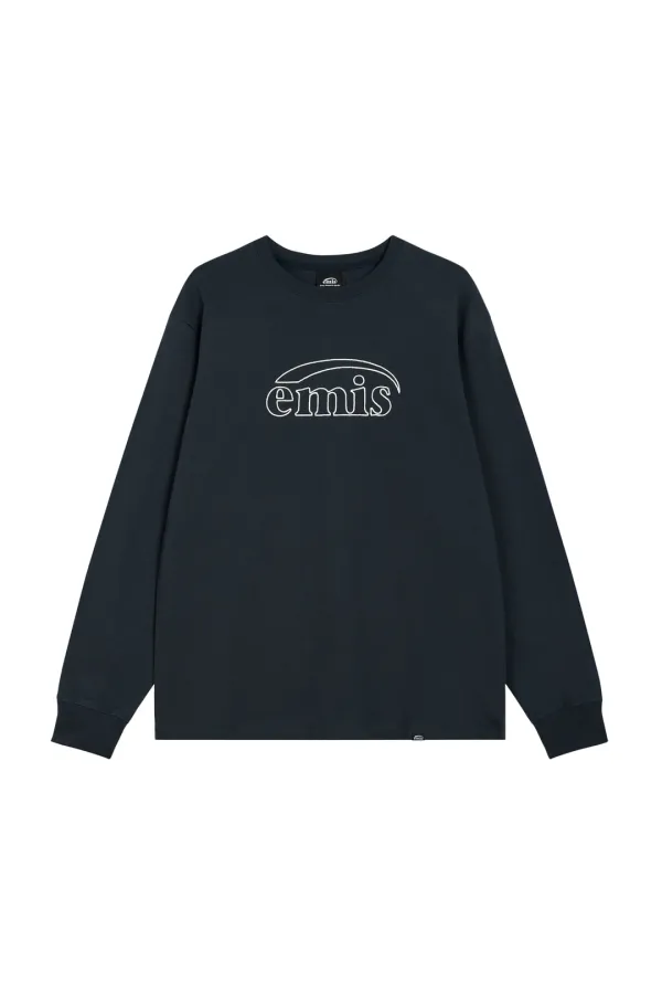 LONG SLEEVE CHAIN STITCH T-SHIRT-NAVY