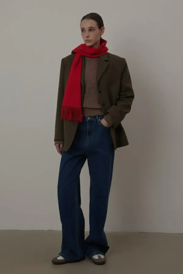 Semi Wide-fit Brushed Washing Denim Pants