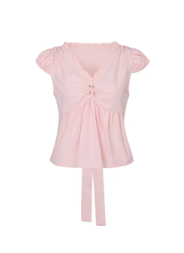 [2차] Zoey Shirring Blouse (Pink)