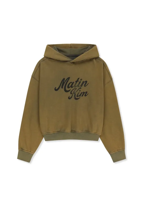 WASHED CALLIGRAPHY LOGO HOODY TOP IN KHAKI