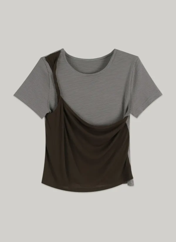 comos 1457 twist point stripe T-shirt (greyish Blue)