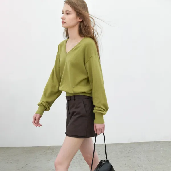 (Z-T-7192)COTTON&WOOL OVERFIT V-NECK KNIT