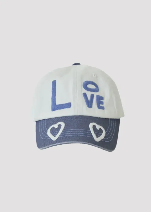 CAP LOVE AND HEART  WHITE BLUE