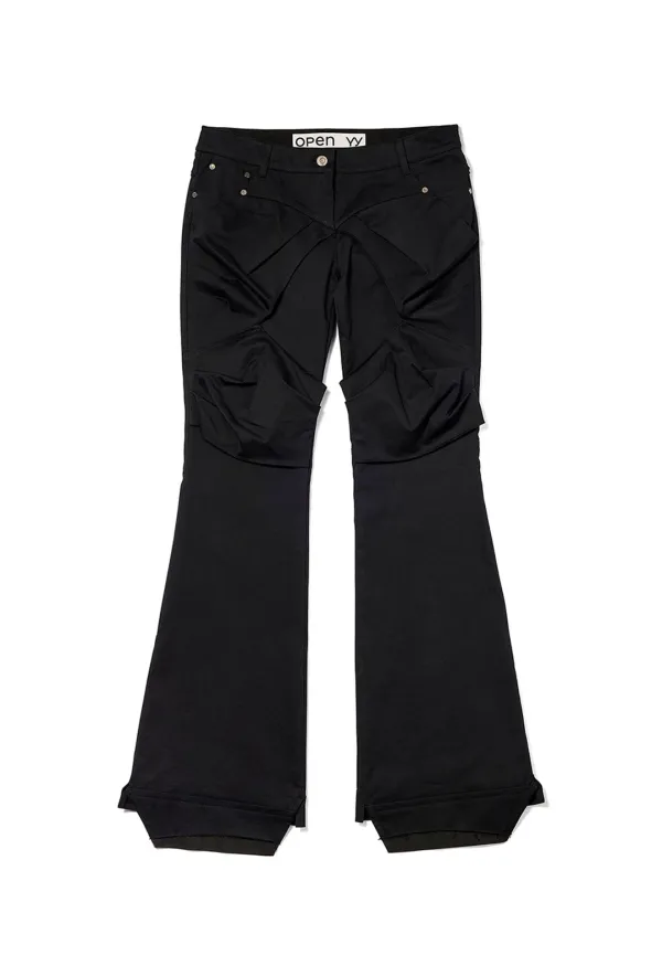 GATHERED BOOTCUT PANTS, BLACK