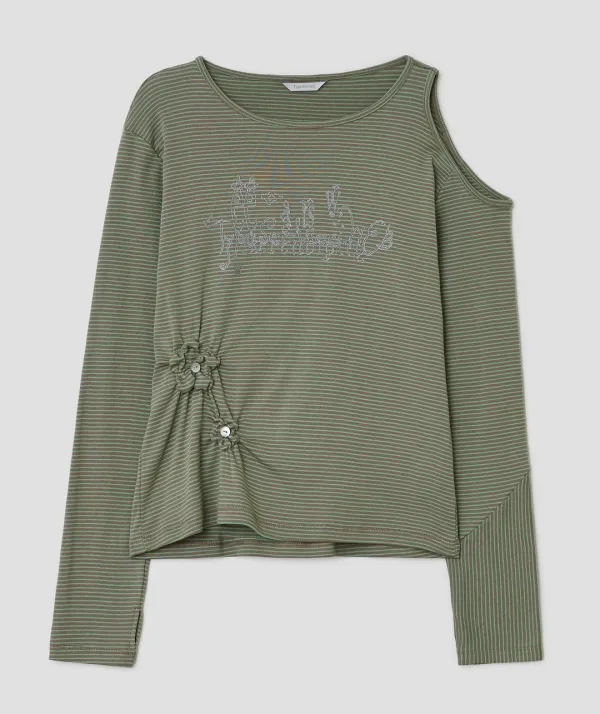Flower Button Cut Out Top [Green]