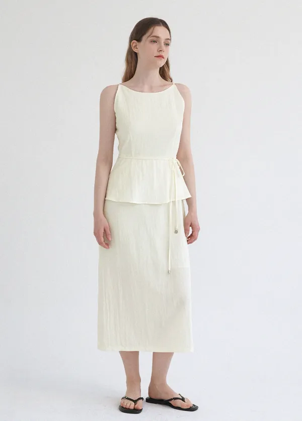  [44-120]  Lowell Sleeveless Peplum Long Dress  로웰 슬리브리스 페플럼 롱 드레스 (여름-데일리룩-데이트룩-캐주얼룩-하객룩-격식룩-클래식룩-페미닌룩-슬리브리스-롱드레스-보트넥-페플럼-허리끈-빅사이즈-자체제작) 
