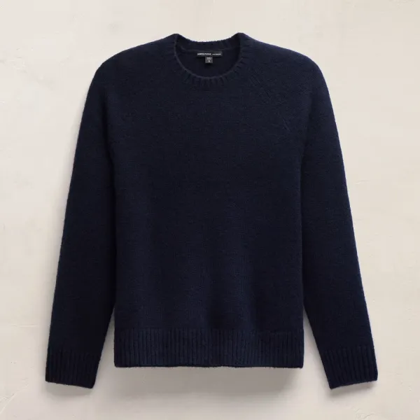 Lightweight Textured Cashmere Crew - Deep Navy