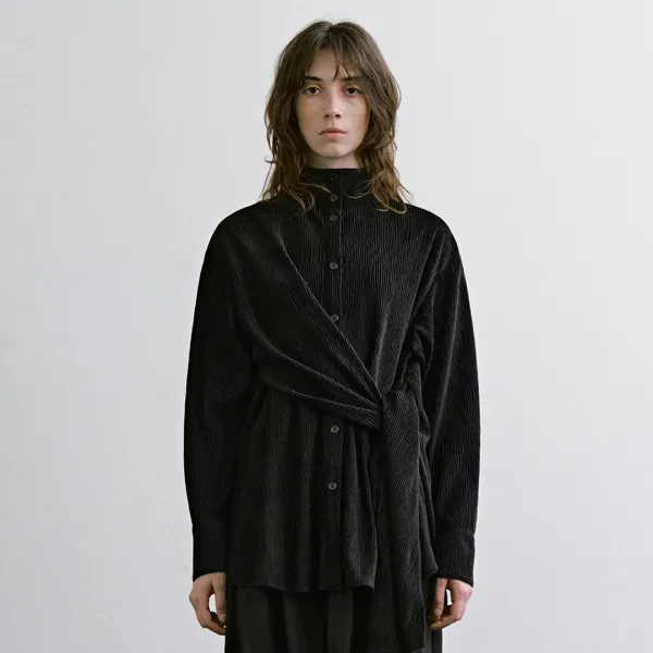 Crinkled Velvet Wrap Blouse [ Black ]