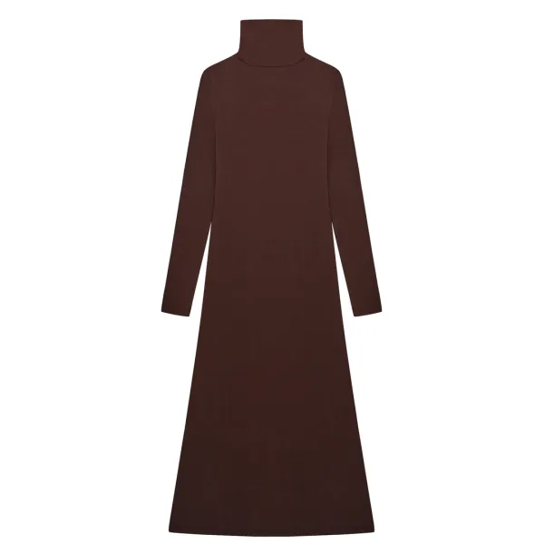 turtle neck long dress - brown