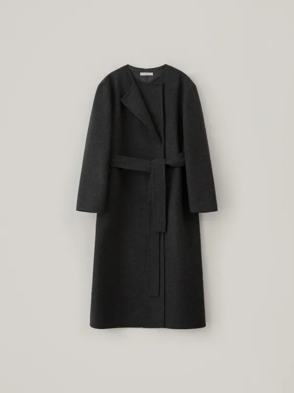 Wool Double Neck Handmade Coat - Charcoal