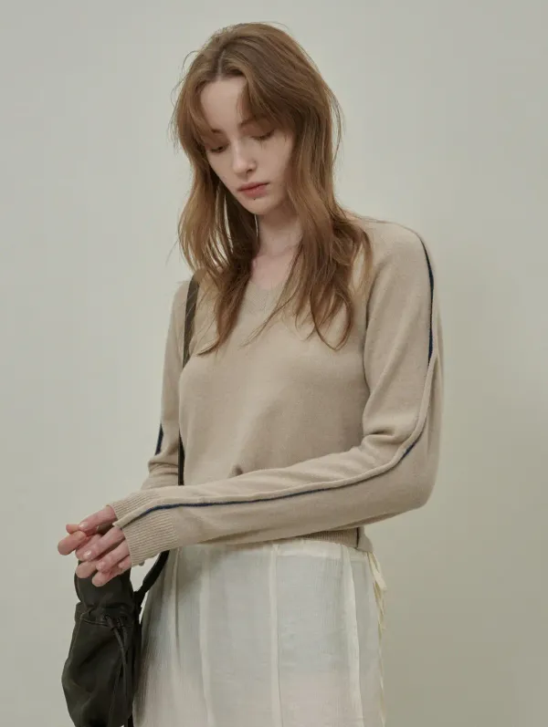 Chelsea Cashmere V-neck Pullover (Beige)