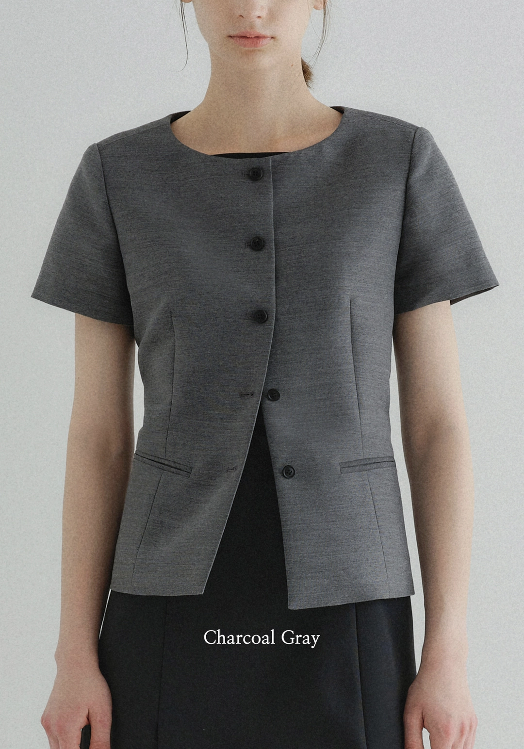 엘로주 Lien Boat Neck Half Jacket (Charcoal Gray) 상품 이미지 2