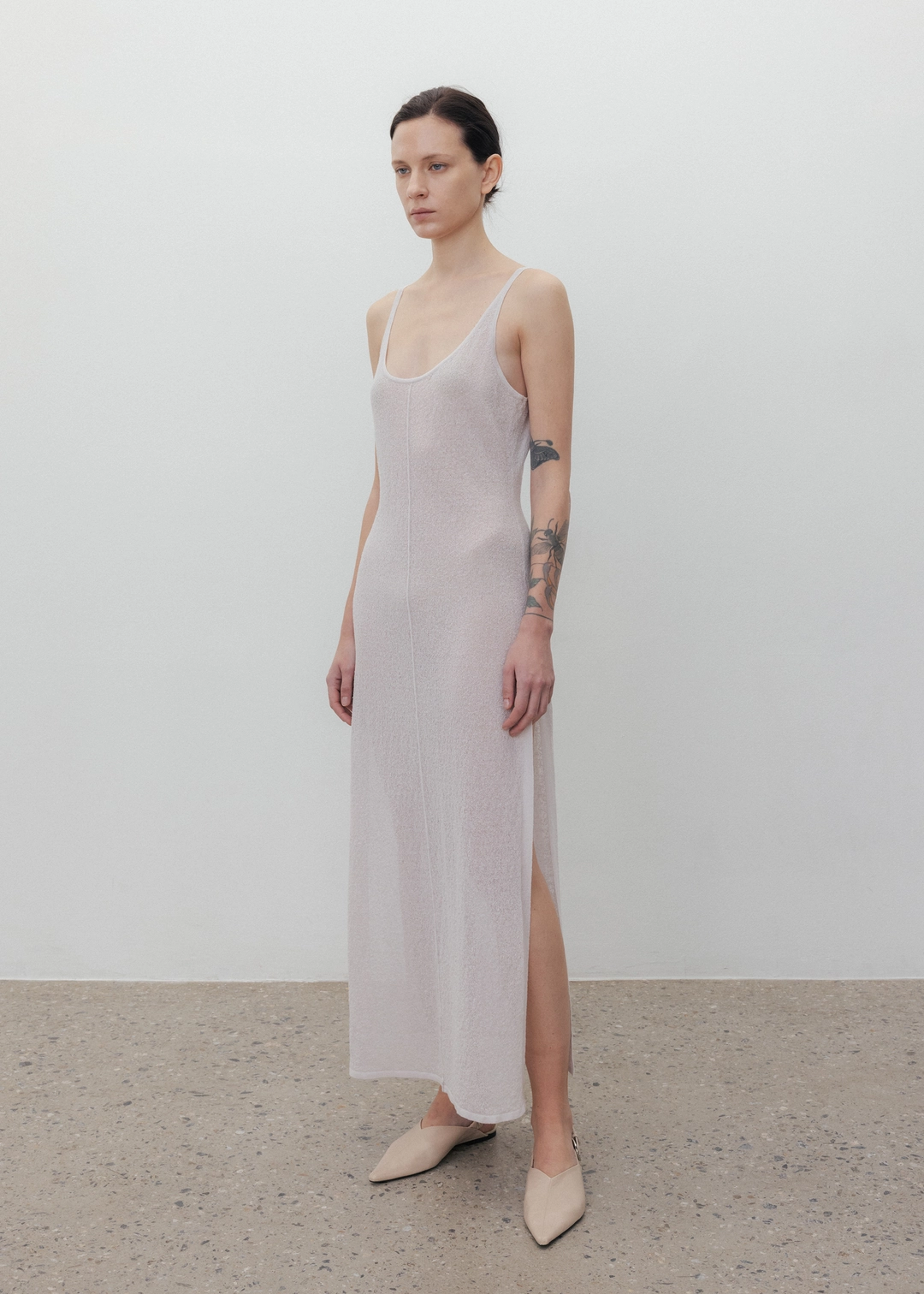 우마뭉 Crinkled linen side slit maxi dress_Lilac 상품 이미지 2
