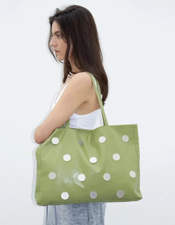METALLIC DISC SHOPPER BAG, GREEN