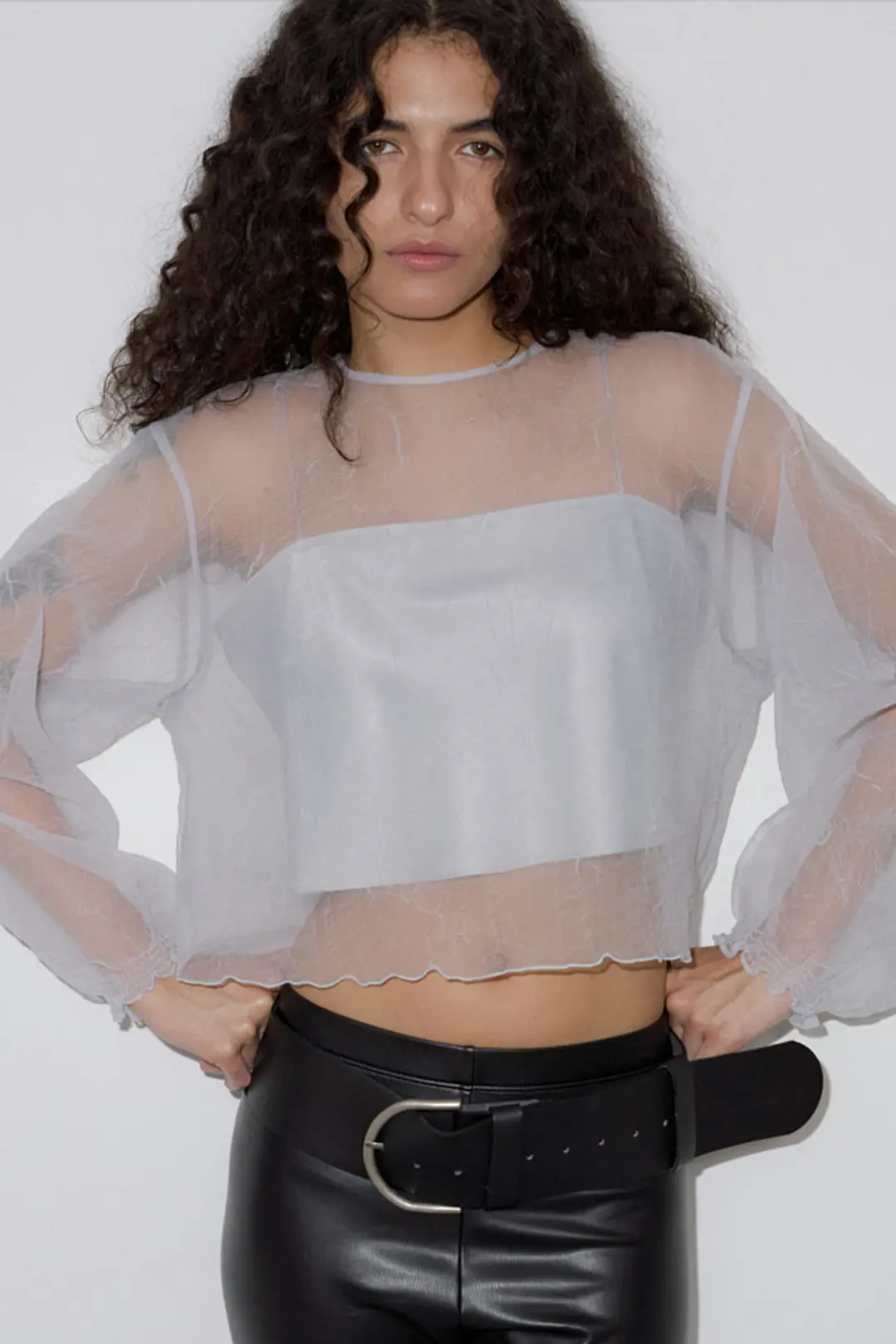 오버듀플레어 [SLIP TOP SET]ORGANDY BALLOON BLOUSE_PALE BLUE 상품 이미지 2