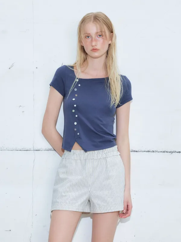 Pearl Button T-Shirt, Navy
