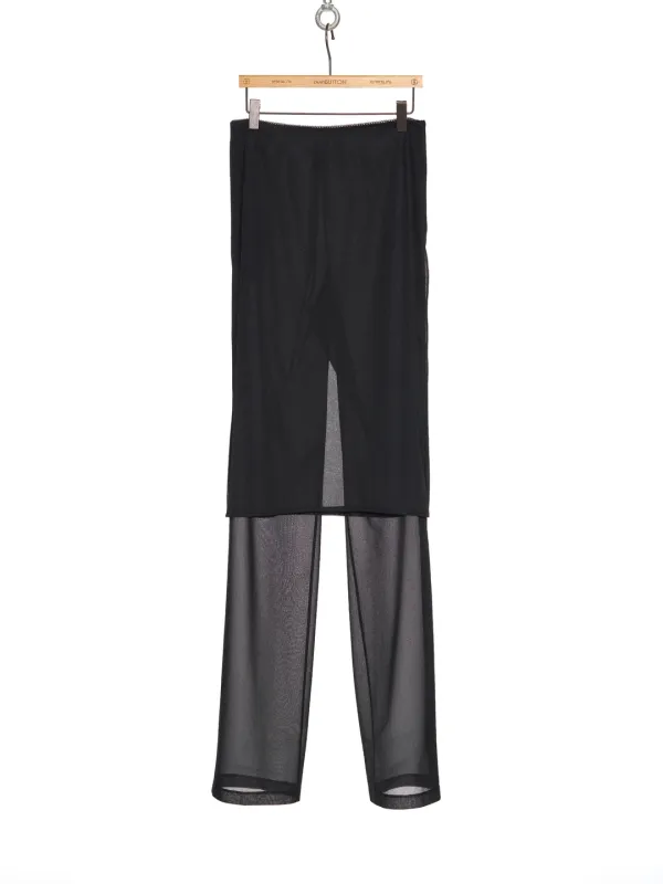 SS26 BLACK SHEER LAYERED SKIRT PANTS