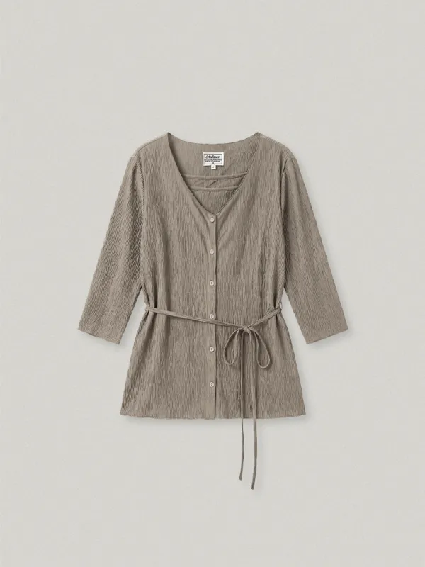 GRACENE PLEATS CARDIGAN SET - TAUPE그라센 플리츠 가디건 세트