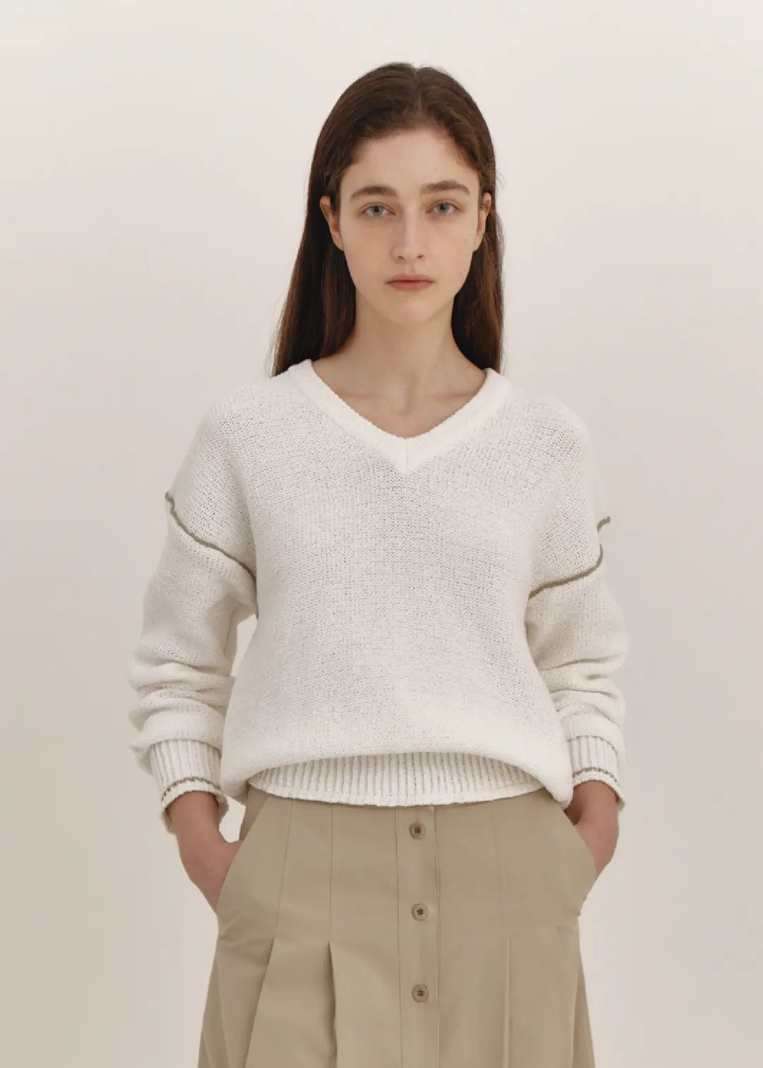 더라이 Stitch V-neck Knit(Ivory) 상품 이미지 2