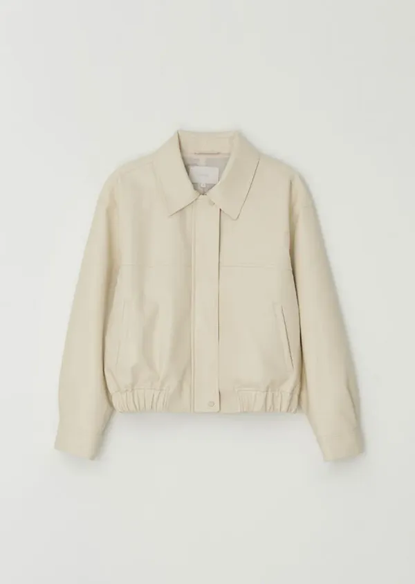[10%] leather blouson jacket-cream
