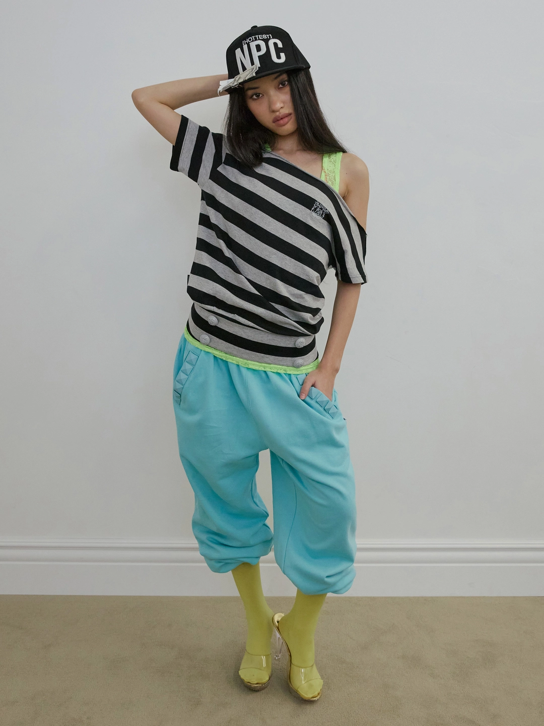 스컬프터 Button Stripe Tee Melange Gray 상품 이미지 2