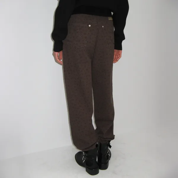 HEART LEOPARD STRAIGHT PANTS CHARCOAL BROWN