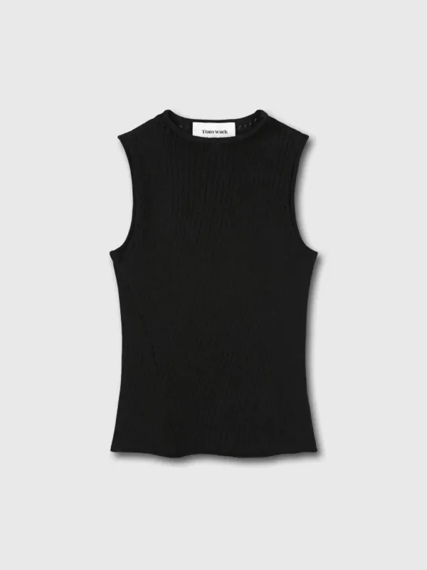 COTTON TWISTED SLEEVELESS KNIT_ BLACK