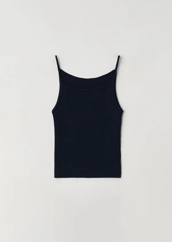 cotton blended ribbed sleeveless top-navy