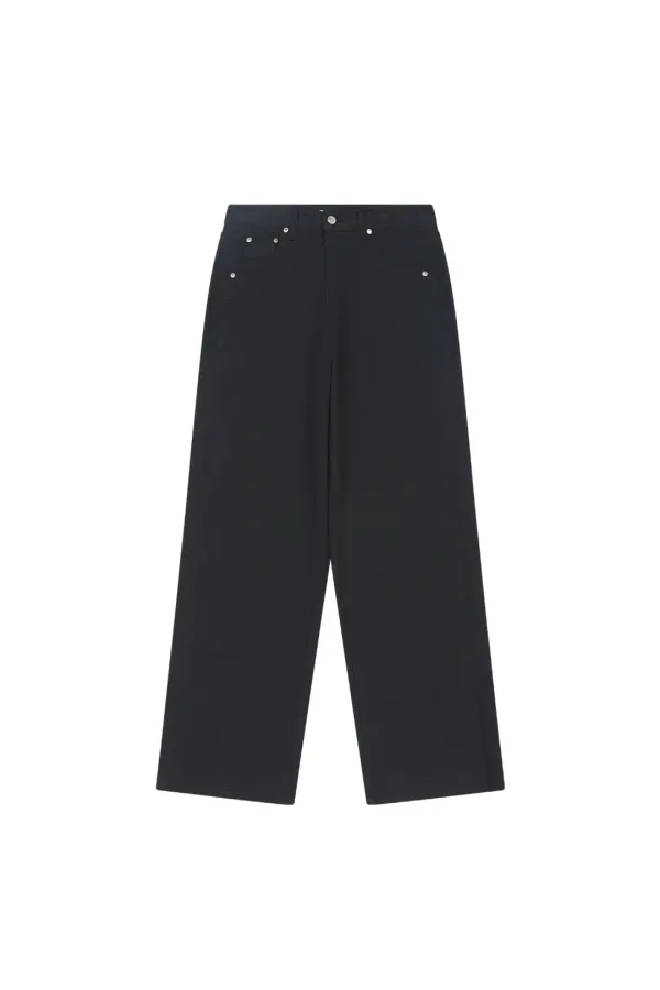 STRAIGHT COLOR COTTON PANTS, NAVY