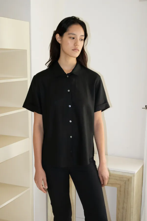 Linen Half Collar Shirt (Black)