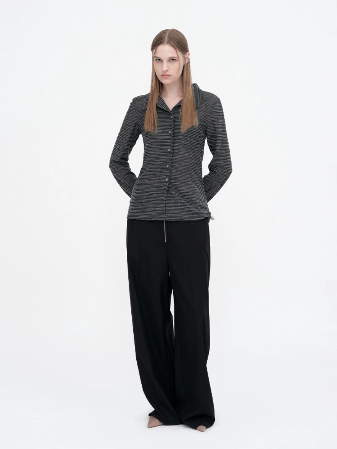 밀로 우먼 Zipper Wide Trousers [Black] 상품 이미지 2
