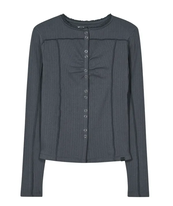 Ribbed Lace Cardigan [Charcoal]