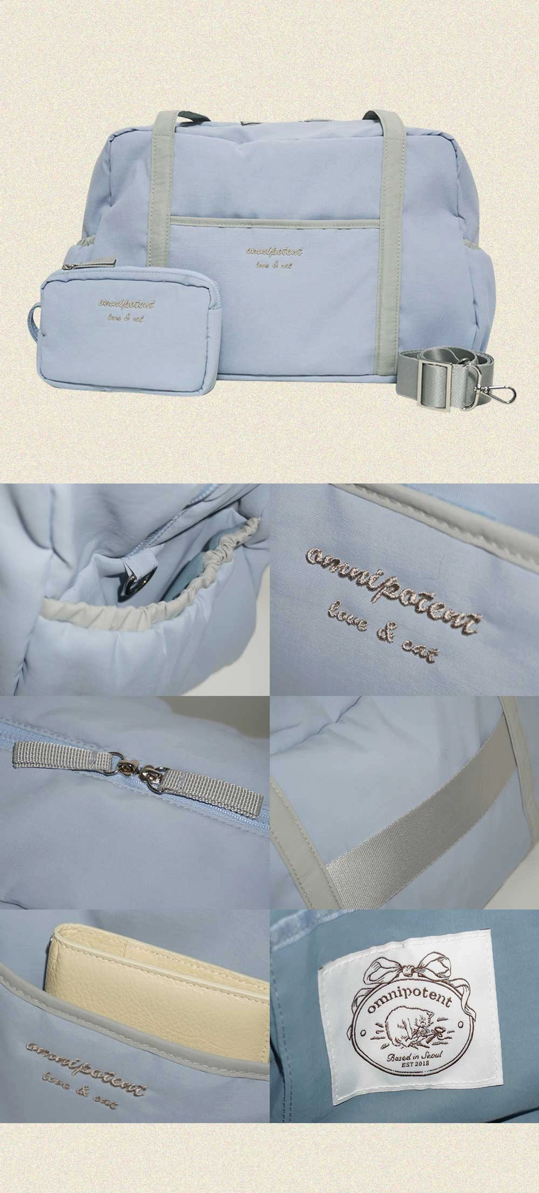 옴니포턴트 Love& cat duffel bag + Pouch _Pale Blue 상품 이미지 2