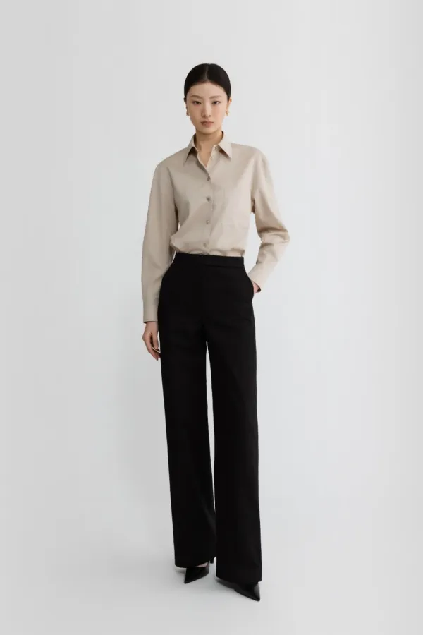 COTTON TWILL STRAIGHT PANTS - BLACK
