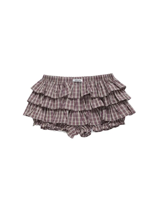TIERED MICRO SKIRT PANTS_WINE CHECK