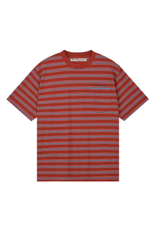 STRIPE POCKET T-SHIRT - CRIMSON