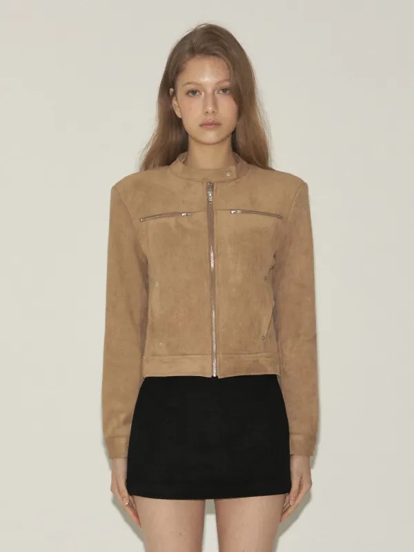 Cropped Suede Biker Jacket