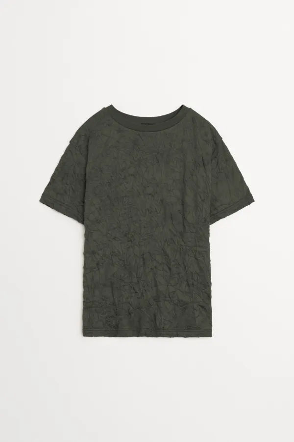 Monder Crinkled Half-Sleeve T-Shirt khaki, black