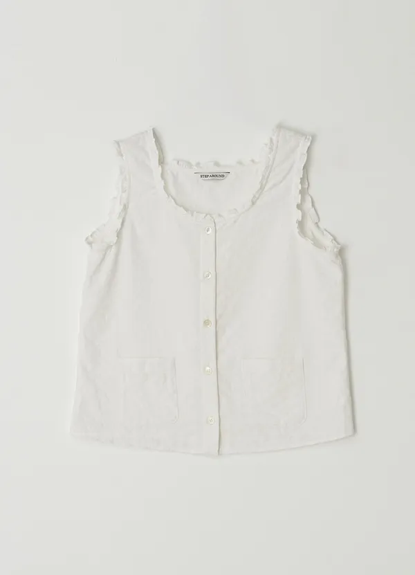 Ruffle pocket crop blouse_WHITE